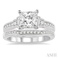 1 1/10 Ctw Diamond Wedding Set with 7/8 Ctw Princess Cut Engagement Ring and 1/5 Ctw Wedding Band in 14K White Gold