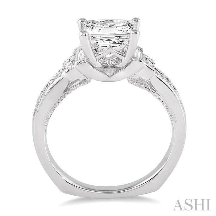 7/8 Ctw Diamond Engagement Ring with 1/2 Ct Princess Cut Center Stone in 14K White Gold