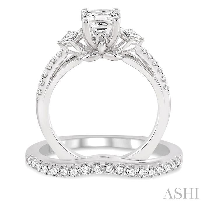 1 1/10 ctw Diamond Wedding Set with 7/8 ctw Princess Cut Engagement Ring and 1/4 ctw Wedding Band in 14K White Gold
