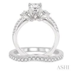 1 1/10 ctw Diamond Wedding Set with 7/8 ctw Princess Cut Engagement Ring and 1/4 ctw Wedding Band in 14K White Gold