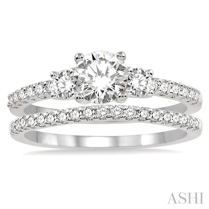 1 ctw Diamond Wedding Set with 3/4 ctw Round Cut Engagement Ring and 1/5 ctw Wedding Band in 14K White Gold
