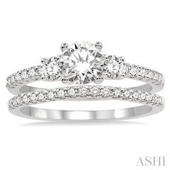 1 ctw Diamond Wedding Set with 3/4 ctw Round Cut Engagement Ring and 1/5 ctw Wedding Band in 14K White Gold