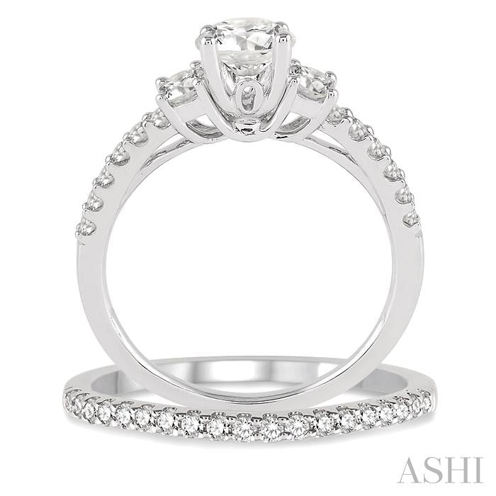 1 ctw Diamond Wedding Set with 3/4 ctw Round Cut Engagement Ring and 1/5 ctw Wedding Band in 14K White Gold