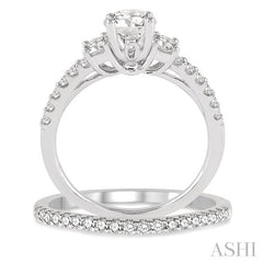 1 ctw Diamond Wedding Set with 3/4 ctw Round Cut Engagement Ring and 1/5 ctw Wedding Band in 14K White Gold
