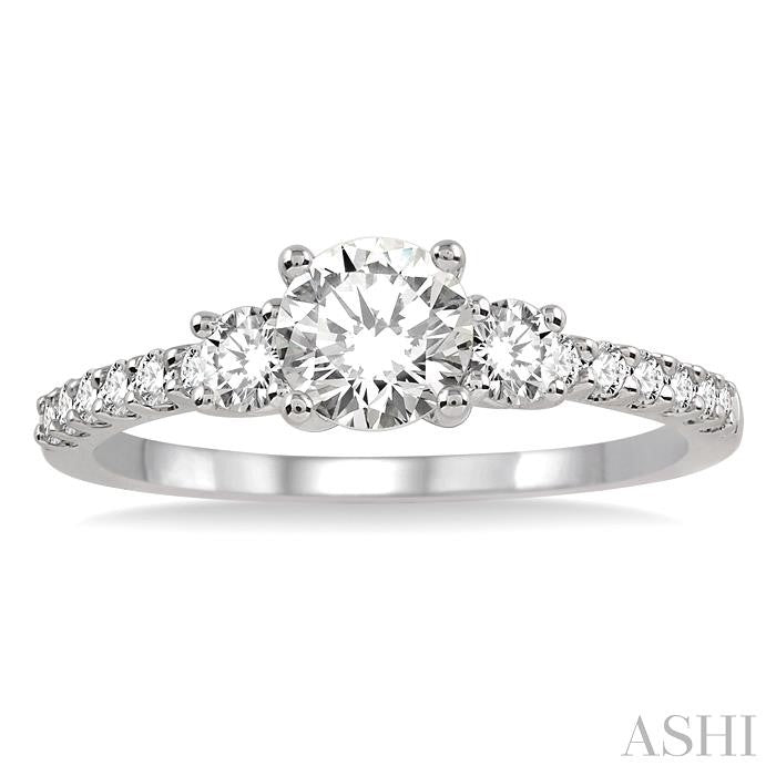 3/4 ctw Diamond Engagement Ring with 1/3 ct Round Cut Center Stone in 14K White Gold