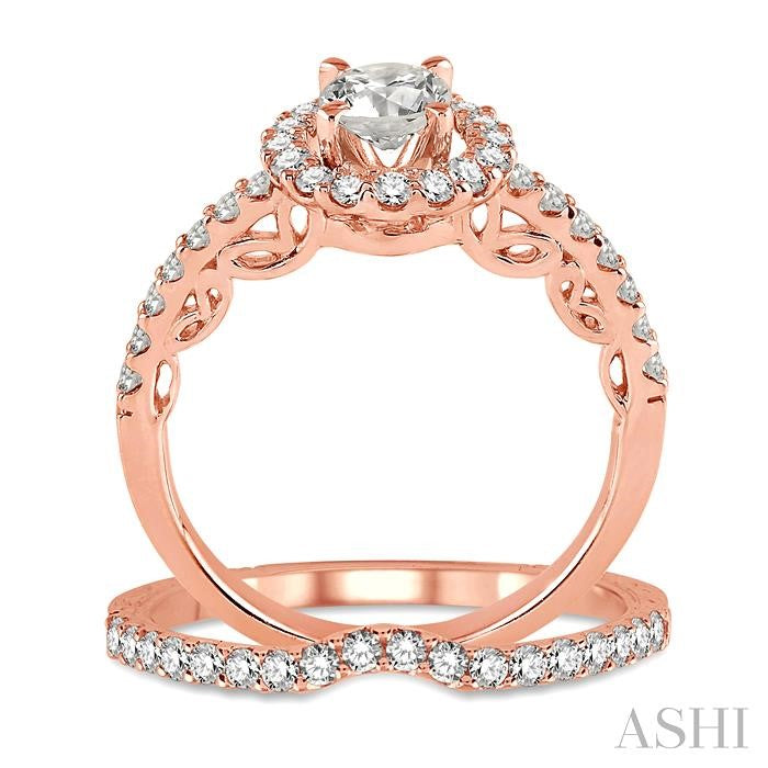 1 Ctw Diamond Wedding Set with 3/4 Ctw Round Cut Engagement Ring and 1/5 Ctw Wedding Band in 14K Rose Gold