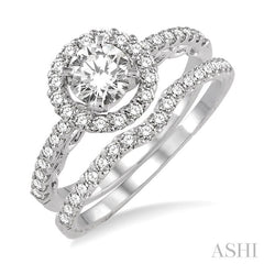 1 Ctw Diamond Wedding Set with 3/4 Ctw Round Cut Engagement Ring and 1/5 Ctw Wedding Band in 14K White Gold