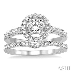 1 Ctw Diamond Wedding Set with 3/4 Ctw Round Cut Engagement Ring and 1/5 Ctw Wedding Band in 14K White Gold