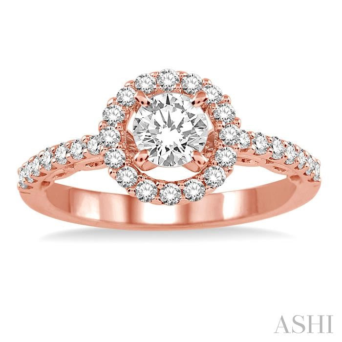 3/4 Ctw Diamond Engagement Ring with 3/8 Ct Round Cut Center Stone in 14K Rose Gold