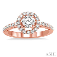 3/4 Ctw Diamond Engagement Ring with 3/8 Ct Round Cut Center Stone in 14K Rose Gold