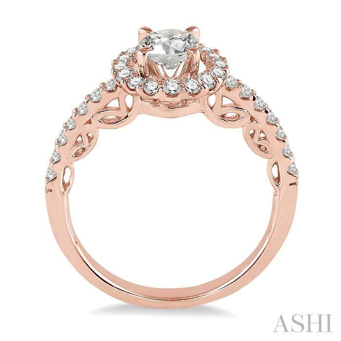 3/4 Ctw Diamond Engagement Ring with 3/8 Ct Round Cut Center Stone in 14K Rose Gold