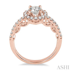 3/4 Ctw Diamond Engagement Ring with 3/8 Ct Round Cut Center Stone in 14K Rose Gold