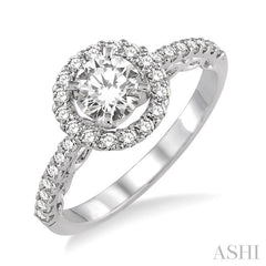 3/4 Ctw Diamond Engagement Ring with 3/8 Ct Round Cut Center Stone in 14K White Gold