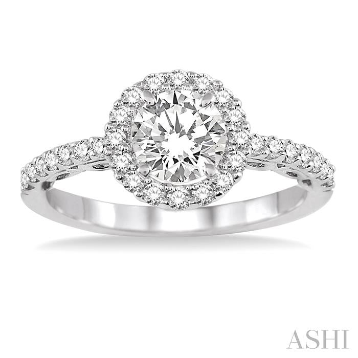 3/4 Ctw Diamond Engagement Ring with 3/8 Ct Round Cut Center Stone in 14K White Gold