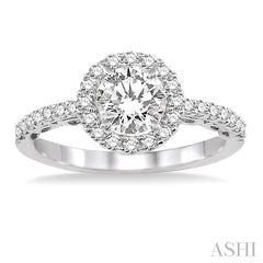 3/4 Ctw Diamond Engagement Ring with 3/8 Ct Round Cut Center Stone in 14K White Gold