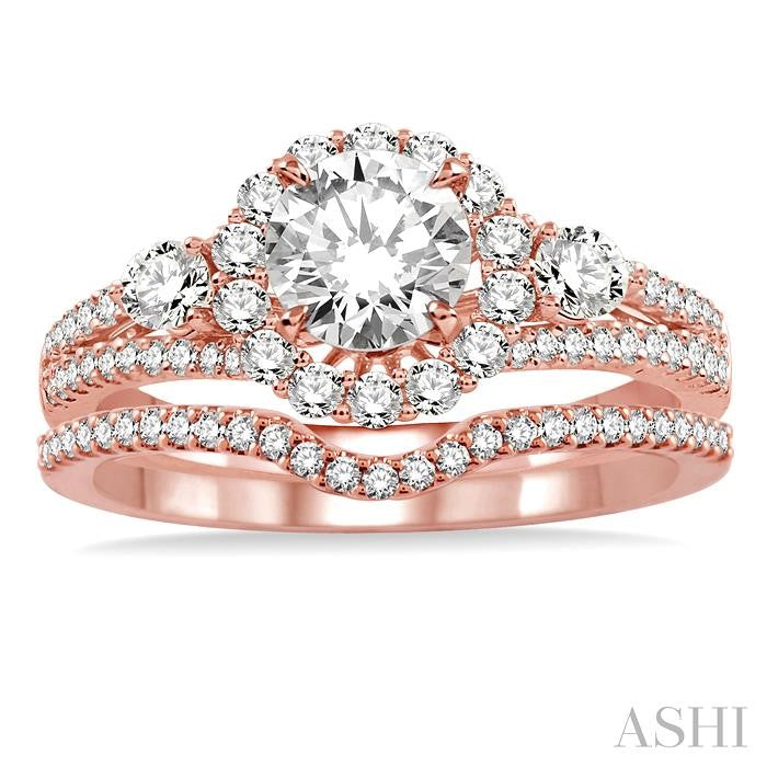 1 Ctw Diamond Wedding Set with 3/4 Ctw Round Cut Engagement Ring and 1/6 Ctw Wedding Band in 14K Rose Gold