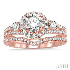 1 Ctw Diamond Wedding Set with 3/4 Ctw Round Cut Engagement Ring and 1/6 Ctw Wedding Band in 14K Rose Gold