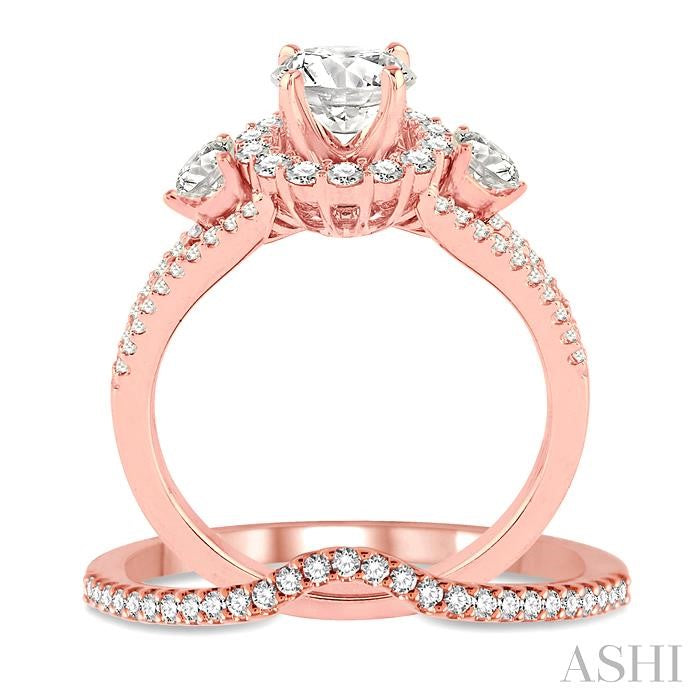 1 Ctw Diamond Wedding Set with 3/4 Ctw Round Cut Engagement Ring and 1/6 Ctw Wedding Band in 14K Rose Gold