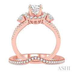 1 Ctw Diamond Wedding Set with 3/4 Ctw Round Cut Engagement Ring and 1/6 Ctw Wedding Band in 14K Rose Gold