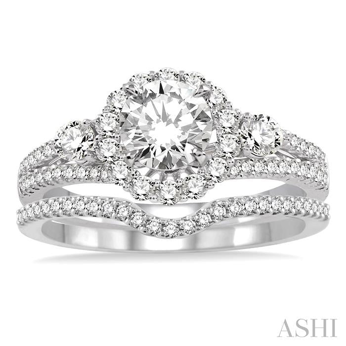 1 Ctw Diamond Wedding Set with 3/4 Ctw Round Cut Engagement Ring and 1/6 Ctw Wedding Band in 14K White Gold