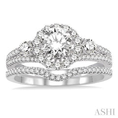 1 Ctw Diamond Wedding Set with 3/4 Ctw Round Cut Engagement Ring and 1/6 Ctw Wedding Band in 14K White Gold