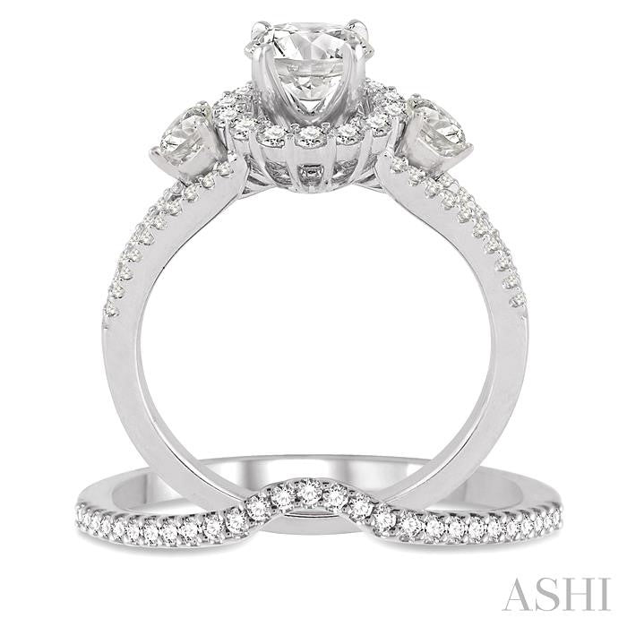 1 Ctw Diamond Wedding Set with 3/4 Ctw Round Cut Engagement Ring and 1/6 Ctw Wedding Band in 14K White Gold