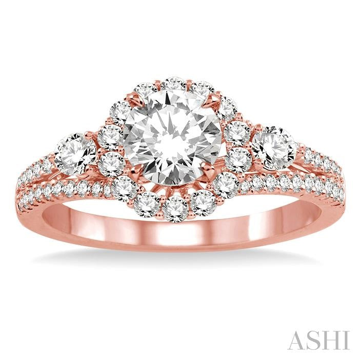 3/4 Ctw Diamond Engagement Ring with 1/3 Ct Round Cut Center Stone in 14K Rose Gold