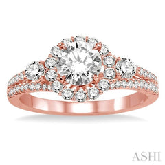 3/4 Ctw Diamond Engagement Ring with 1/3 Ct Round Cut Center Stone in 14K Rose Gold