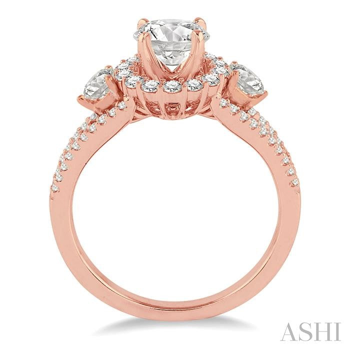 3/4 Ctw Diamond Engagement Ring with 1/3 Ct Round Cut Center Stone in 14K Rose Gold