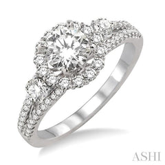 3/4 Ctw Diamond Engagement Ring with 1/3 Ct Round Cut Center Stone in 14K White Gold