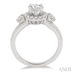 3/4 Ctw Diamond Engagement Ring with 1/3 Ct Round Cut Center Stone in 14K White Gold