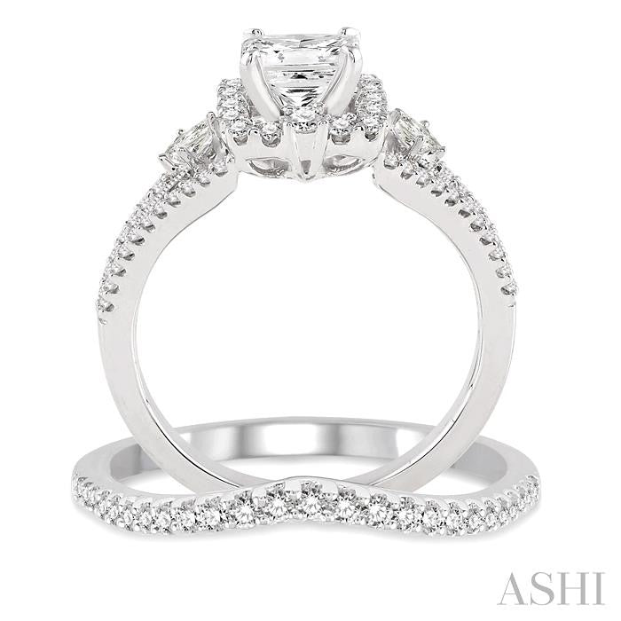 1 Ctw Diamond Wedding Set with 7/8 Ctw Princess Cut Engagement Ring and 1/6 Ctw Wedding Band in 14K White Gold