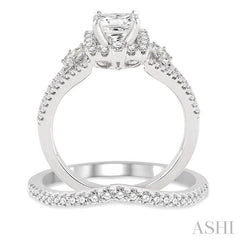 1 Ctw Diamond Wedding Set with 7/8 Ctw Princess Cut Engagement Ring and 1/6 Ctw Wedding Band in 14K White Gold