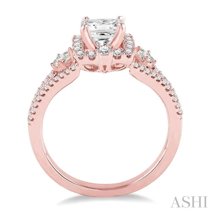 7/8 Ctw Diamond Engagement Ring with 1/3 Ct Princess Cut Center Stone in 14K Rose Gold