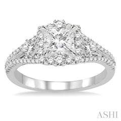 7/8 Ctw Diamond Engagement Ring with 1/3 Ct Princess Cut Center Stone in 14K White Gold