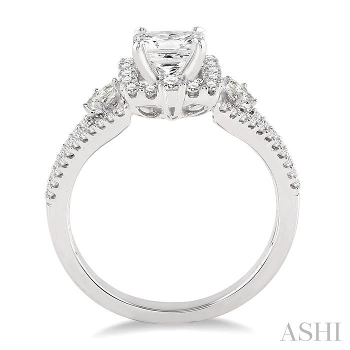 7/8 Ctw Diamond Engagement Ring with 1/3 Ct Princess Cut Center Stone in 14K White Gold