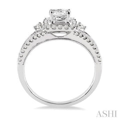 3/4 Ctw Diamond Engagement Ring with 1/4 Ct Princess Cut Center Stone in 14K White Gold