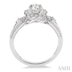 5/8 Ctw Diamond Engagement Ring with 1/4 Ct Round Cut Center Stone in 14K White Gold
