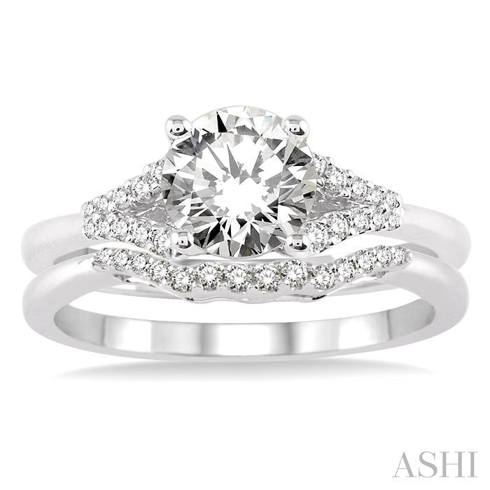 1/2 Ctw Diamond Wedding Set with 1/2 Ctw Round Cut Engagement Ring and 1/10 Ctw Wedding Band in 14K White Gold