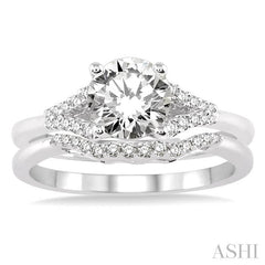 1/2 Ctw Diamond Wedding Set with 1/2 Ctw Round Cut Engagement Ring and 1/10 Ctw Wedding Band in 14K White Gold