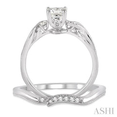3/8 Ctw Diamond Wedding Set with 3/8 Ctw Princess Cut Engagement Ring and 1/20 Ctw Wedding Band in 14K White Gold