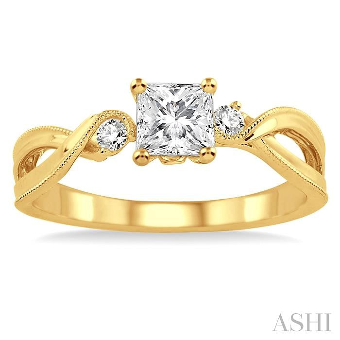 3/8 Ctw Diamond Engagement Ring with 1/3 Ct Princess Cut Center Stone in 14K Yellow Gold