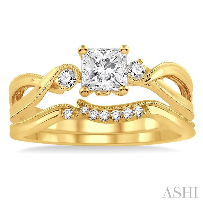 3/8 Ctw Diamond Wedding Set with 3/8 Ctw Princess Cut Engagement Ring and 1/20 Ctw Wedding Band in 14K Yellow Gold