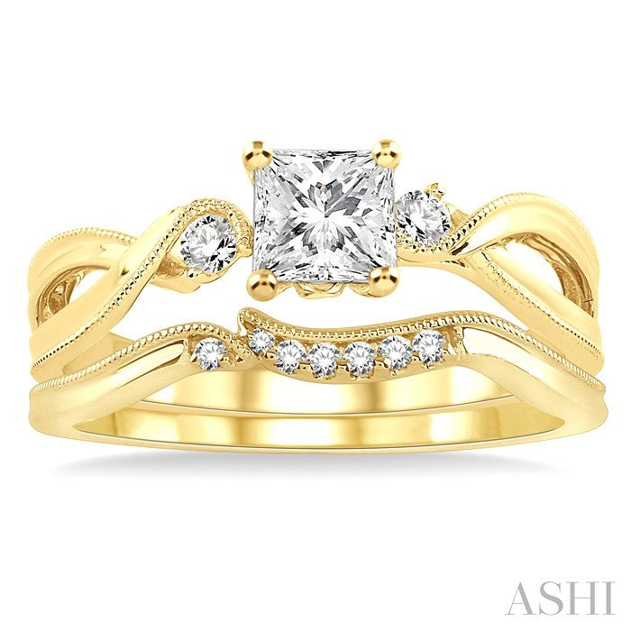 3/8 Ctw Diamond Wedding Set with 3/8 Ctw Princess Cut Engagement Ring and 1/20 Ctw Wedding Band in 14K Yellow Gold