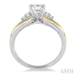 1/2 Ctw Diamond Engagement Ring with 1/3 Ct Princess Cut Center Stone in 14K White and Yellow Gold