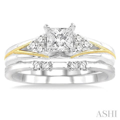 1/2 Ctw Diamond Wedding Set with 1/2 Ctw Princess Cut Engagement Ring and 1/10 Ctw Wedding Band in 14K White and Yellow Gold