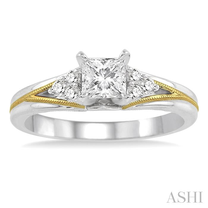 1/8 Ctw Diamond Semi-Mount Engagement Ring in 14K White and Yellow Gold
