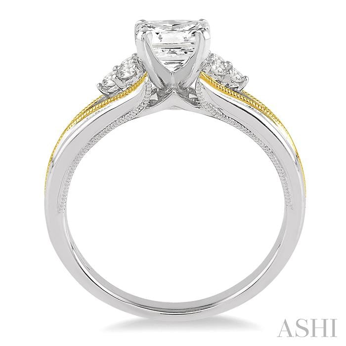 1/8 Ctw Diamond Semi-Mount Engagement Ring in 14K White and Yellow Gold