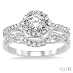 3/4 Ctw Diamond Wedding Set with 5/8 Ctw Round Cut Engagement Ring and 1/5 Ctw Wedding Band in 14K White Gold