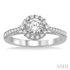 5/8 Ctw Diamond Engagement Ring with 1/4 Ct Round Cut Center Stone in 14K White Gold